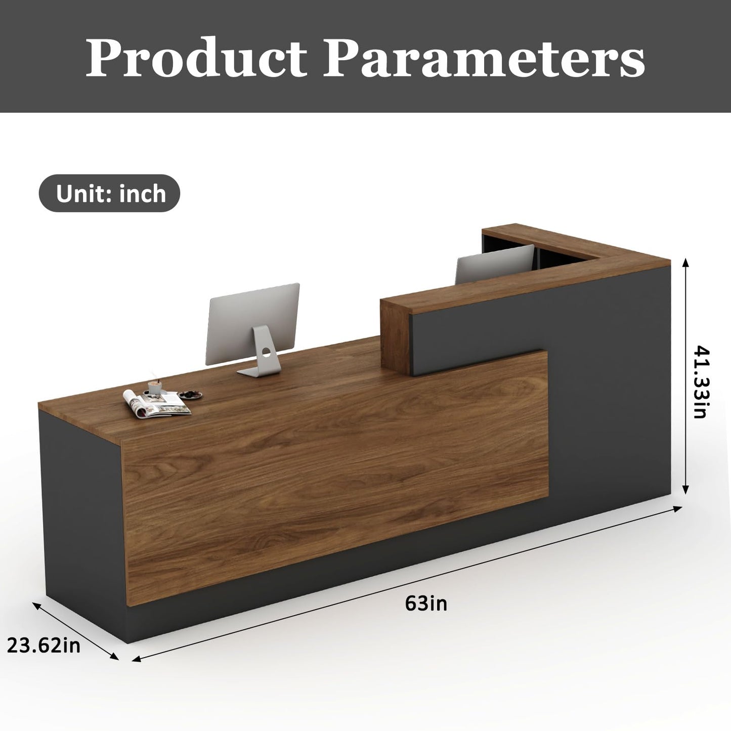 YTElantivo L-Shaped Reception Desk with Counter, 1-Inch Thick Board, Lockable Drawers & Keyboard Tray, Heavy-Duty Front Desk for Office, Salon, Hotel & Clinic