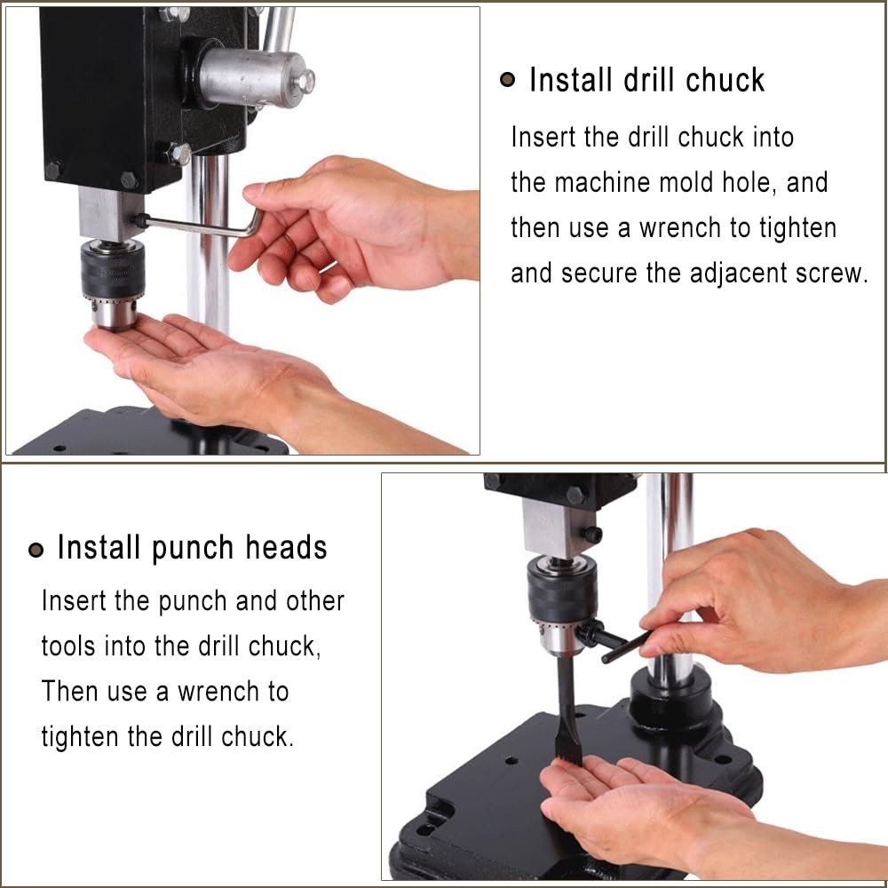 Leather Hole Puncher Industrial Hole Puncher Arbor Press Leathercraft Punching Tools for DIY Leather Craft Punching Holes withPP Plate,1.5-13mm Clamping Chuck,Free Accessorie
