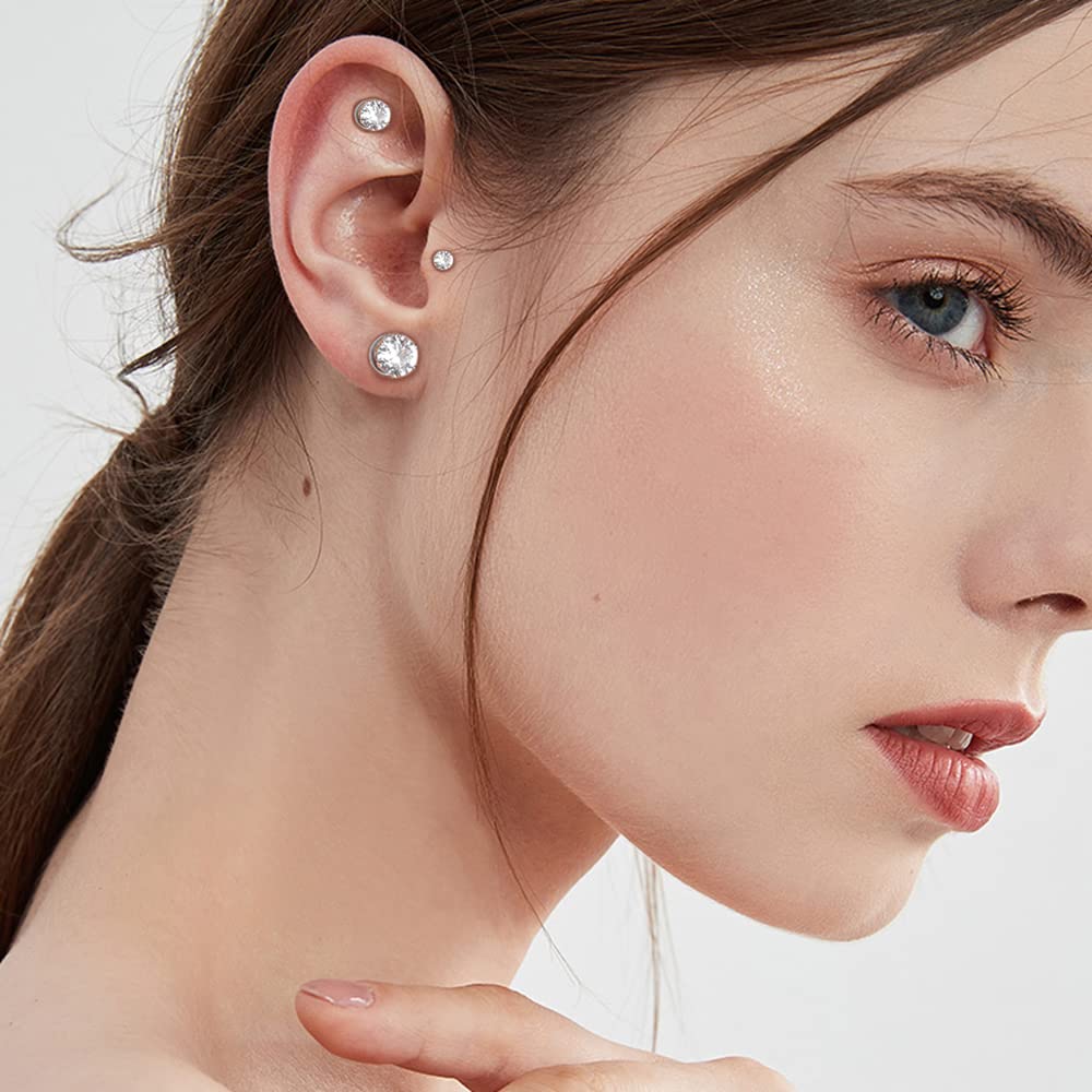 Magnet 6 Prong Set Cubic Zirconia Clip on Fake Stud Earrings for Women Men Cartilage Non Pierced Ear Senstive Ear CZ Crystal Huggie Studs Hypoallergenic Jewelry Gifts Duaghter Bff Birthday (8mm)