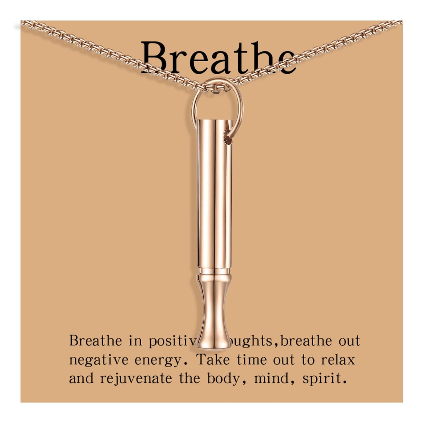 hooppoo Breathing Necklace for Calm & Focus - Personal Essential Oil Diffuser for Anxiety Relief, Quit Smoking, Yoga and Meditation - Reusable Stainless Steel Pendant for Women Men (Rose Gold)