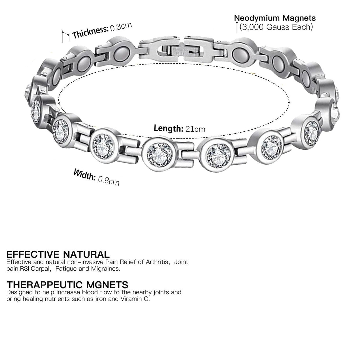 Copper Bracelet for Women, 99.99% Pure Copper Megneetic Bangle Arthritis, Effective Neodymium Lympunclog, Titanium Steel Heart Crystal Bracelets, Pulsera de Cobre para Mujer