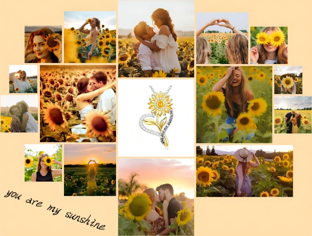 CCJM Sunflower Necklace for Women,Sunflower Gifts for Women,Anniversary Birthday Gift,18K Gold Plated You Are My Sunshine Necklace,Mothers Day Gifts for Wife,Girlfriend,Mom, Daughter,Sister