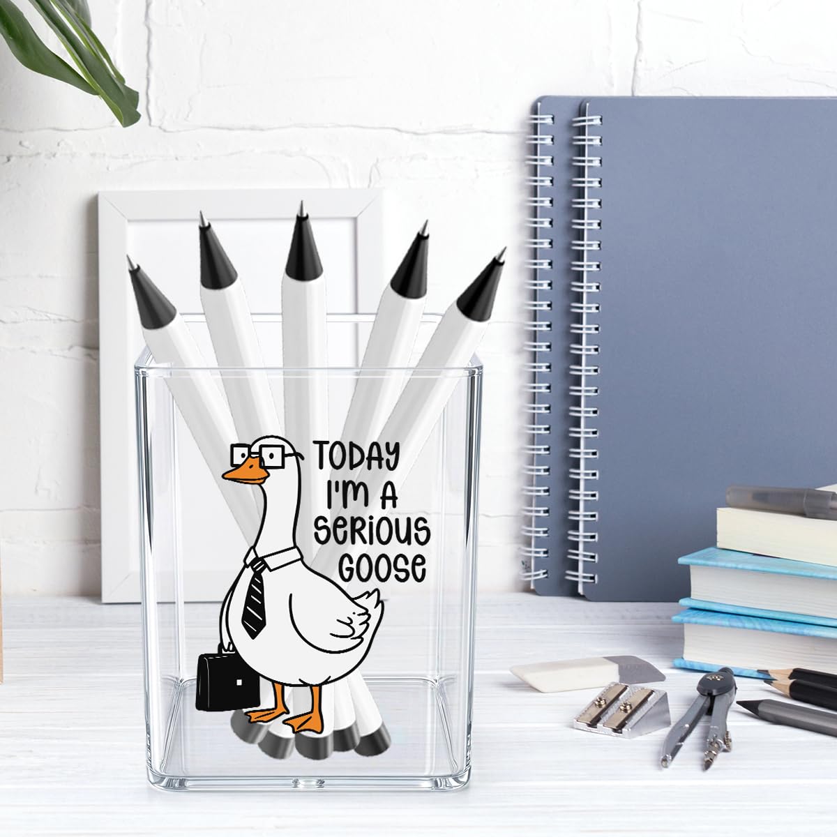 Funny Today I'm A Serious Goose Office Quotes Desk Pencil Holder Appreciation Administrative Professional Day Gifts for Women Men Manager Coworker Acrylic Pen Holder Pencil Pen Cup