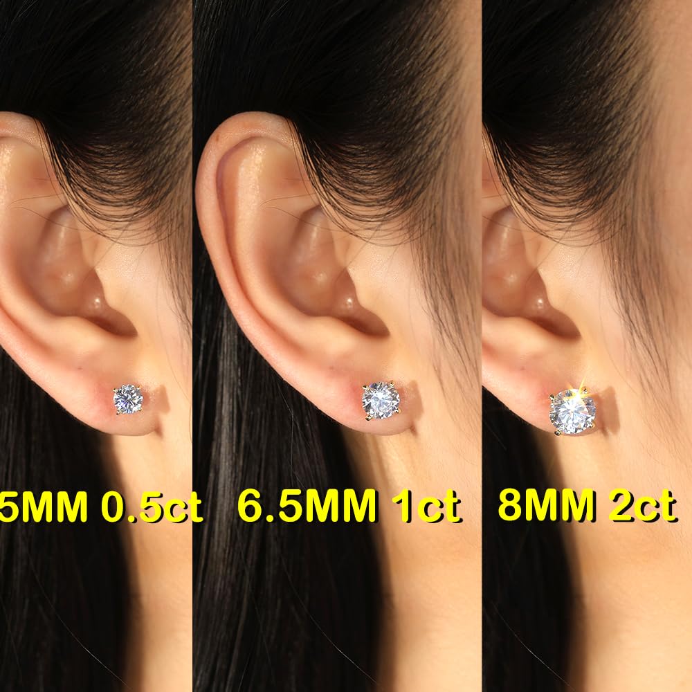 Earrings for Women Men Total 4ct Moissanite - Laboratory Diamond S925 Silver Stud Earrings Wedding Jewelry (8MM 2ct x2)