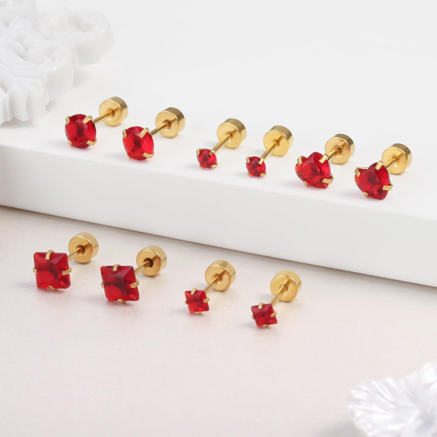 Mothers Day Gifts Red Stud Earrings for Women, Red Earrings as Flat Back Stud Earrings for Women, 18k Gold Hypoallergenic Earrings Birthday Gifts