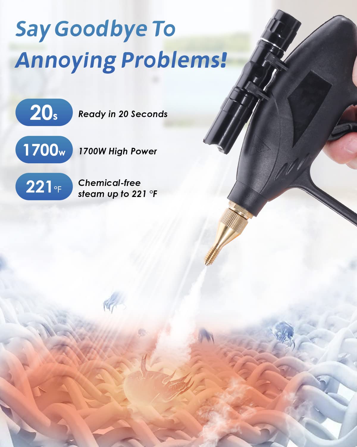 Hapyvergo High Pressure Steam Cleaner, 1700W Handheld Steamer for Cleaning Grout Tile, Hand Held Portable Steam Pressure Washer for Car Cleaning Steamer High Heat for Home 110V