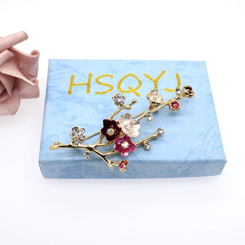 Flower Crystal Brooches Pins Fashion Beautiful Created Rhinestone Floral Brooch Good Idea for Party Dance Wedding Banquet for Elegant Women Girl (Pink enamel brooch)