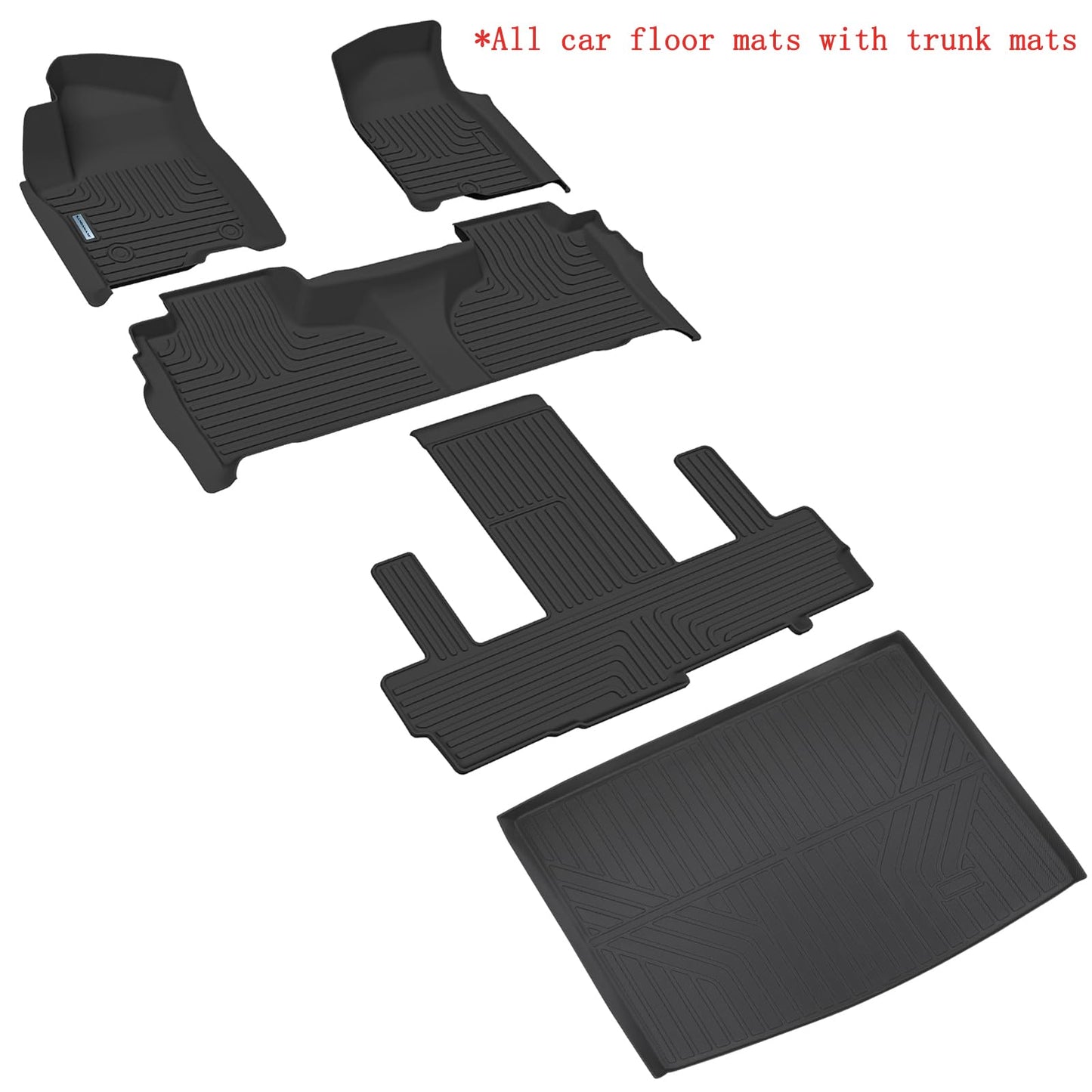 SANBAN-AXE Floor Mats for 2021-2024 2025 Chevrolet Suburban 7 Seats (2nd Row Bucket Seats)(not fit 8 Seats)/ GMC Yukon XL(Only XL) & Trunk mat TPE Floor Liners & Cargo Liner for Chevy