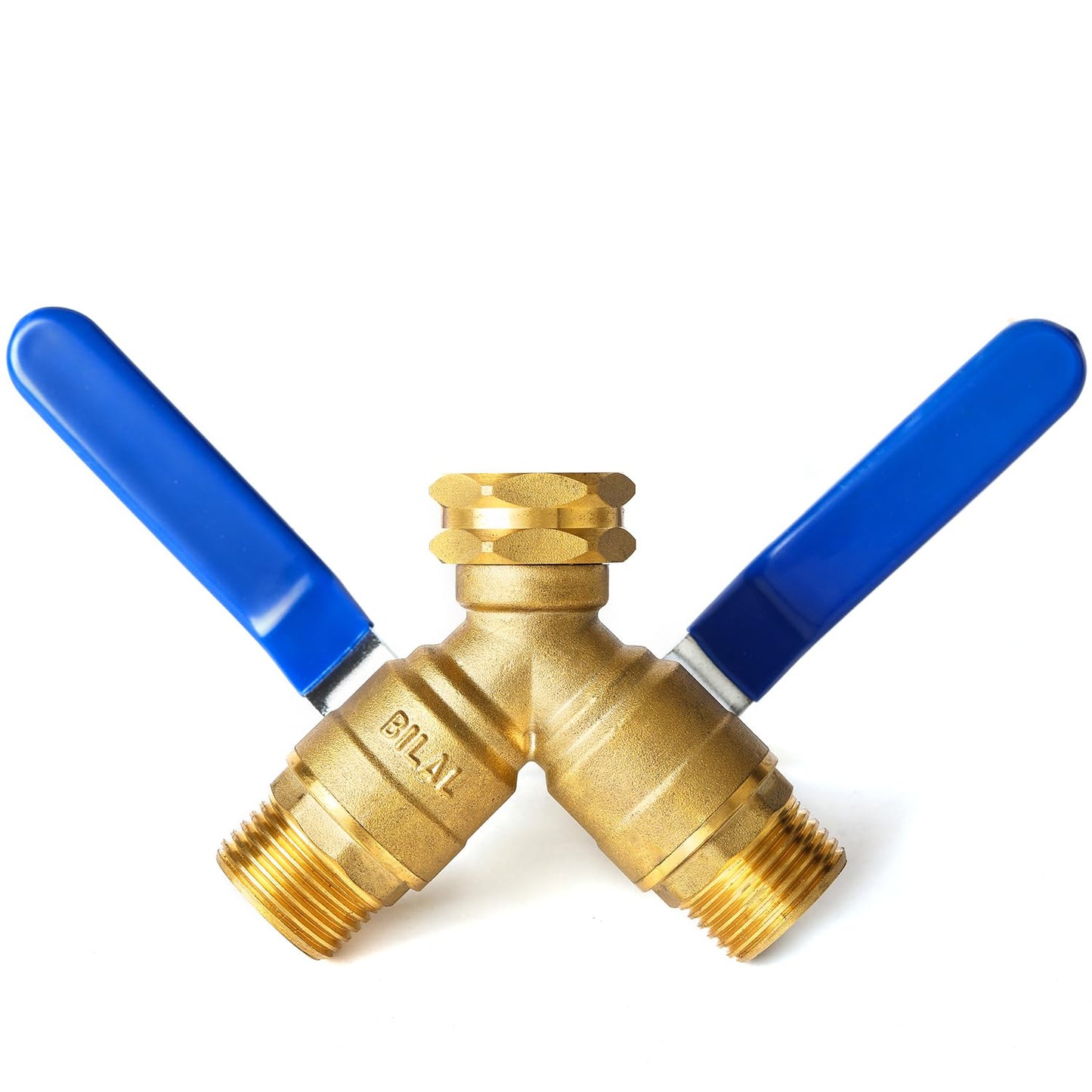 Garden Hose Splitter 2 Way Heavy Duty, Brass Faucet Adapter With Long Handle For Gardening Water Hose Shut Off Valve Hose Connector Fittings Outdoor Water Spigot Hose Bib Y Splitter