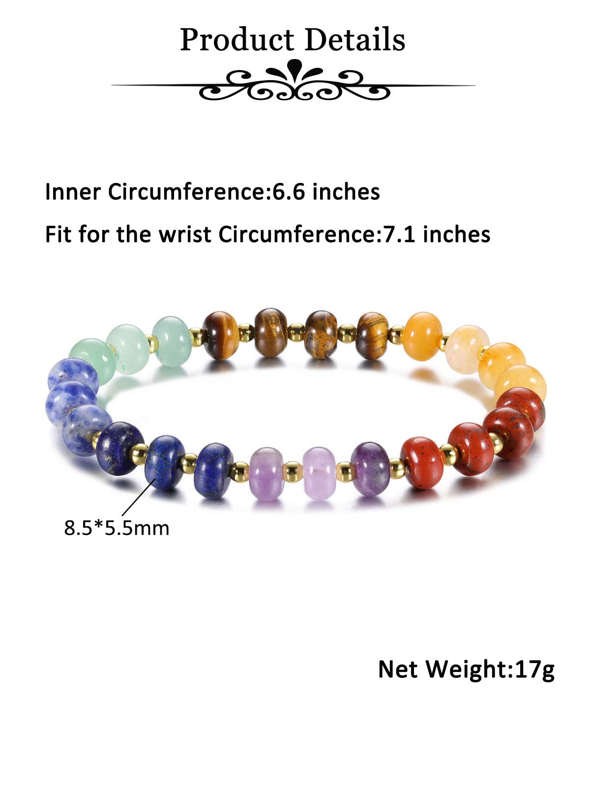 MANIFO 7 Chakra Crystals Bracelet Reiki Healing Crystal Gemstone Stretch Bracelets for Women Yoga Meditation