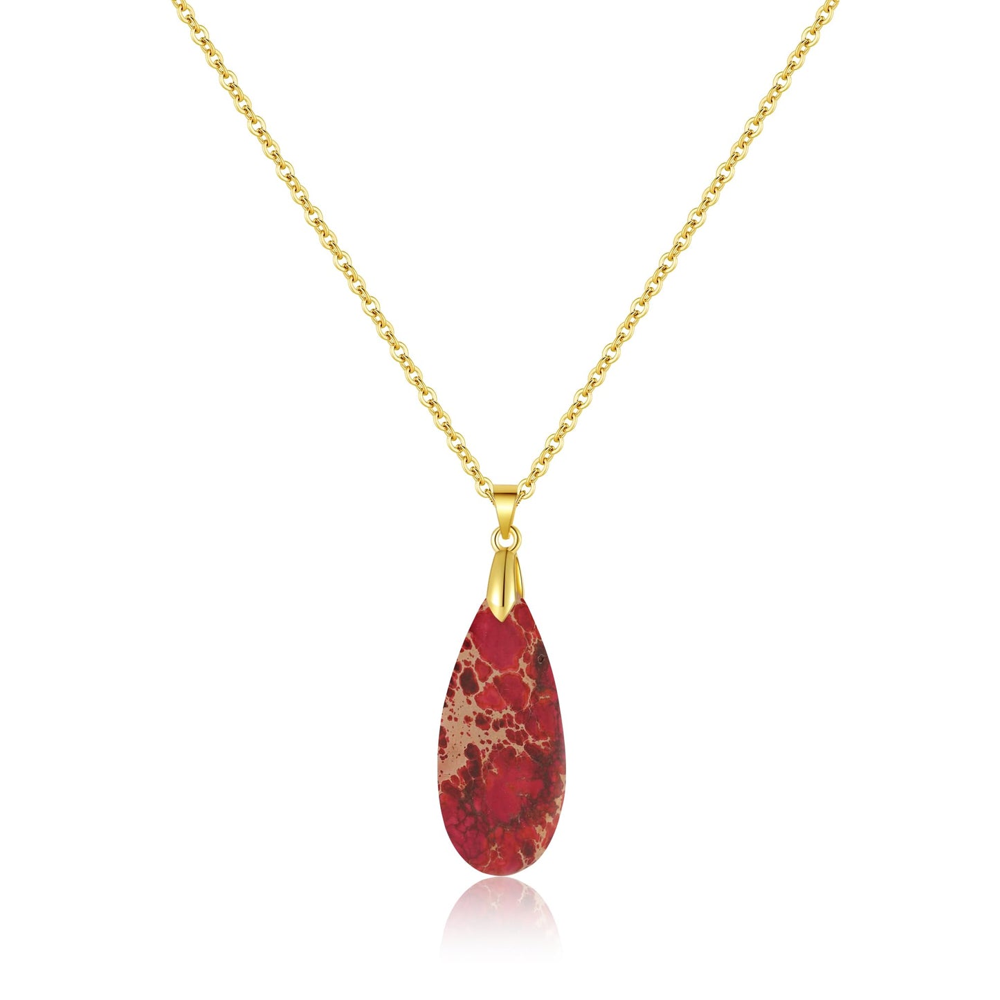 Inspirational Gifts Healing Gold Pendant Gold Necklaces for Women,Get Well Soon Encouragement Gifts for Women Friends Sister Mom, Natural stone Pendant Healing boho Friendship Jewelry for women (Red - Gold)