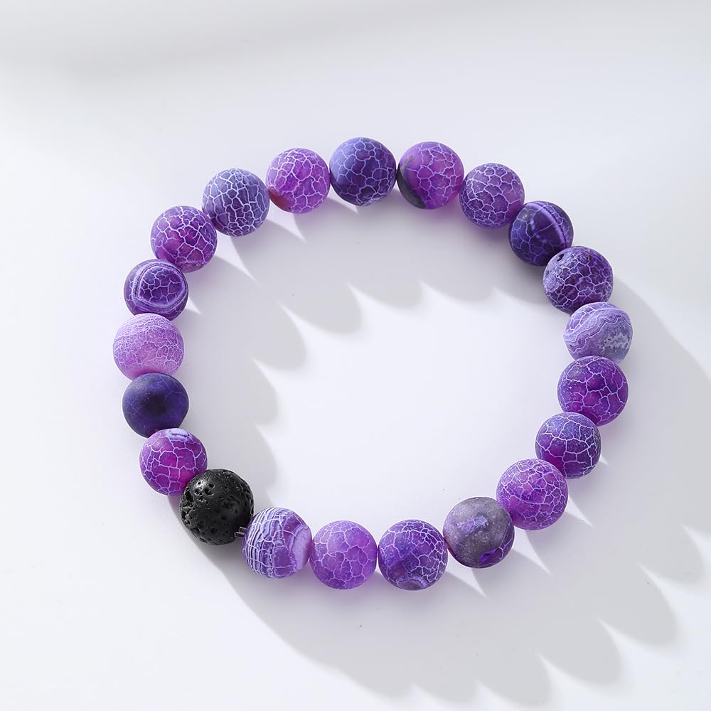 FORUBUS 2Pcs Lava Rock Beaded Bracelet Set – Essential Oil Diffuser Jewelry with Natural Stone Beads for Aromatherapy, Yoga, Meditation, and Stress Relief, Stretchy Bracelets for Women Men (purple)