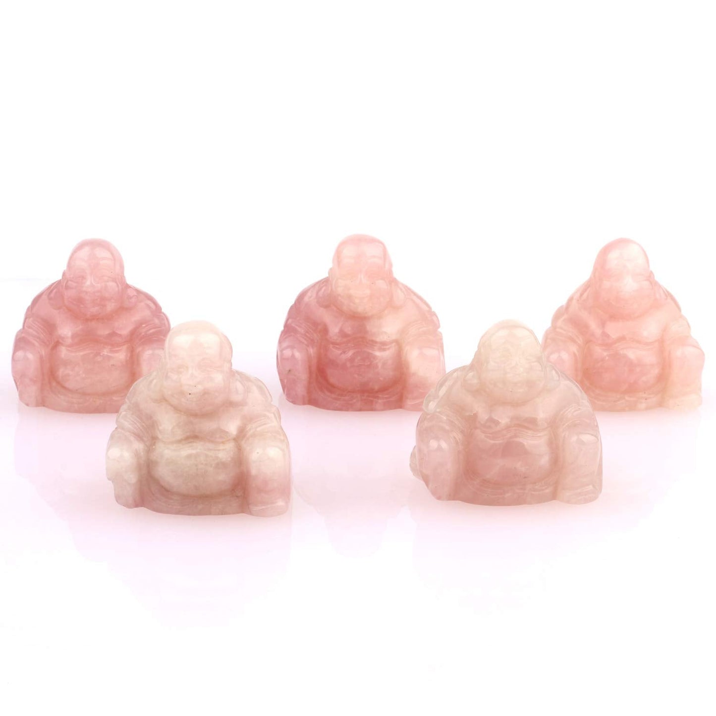 YWG Rose Quartz Healing Crystal Gemstone Carved Laughing Happy Buddha Feng Shui Figurines Wealth and Good Luck 1.5"