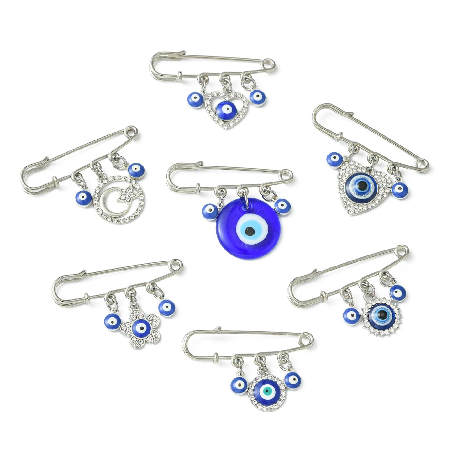 Gythara 7 pcs 7 Styles Blue Evil Eye Theme Alloy Resin Kilt Safety Pins Brooch Turkish Heart Lucky Eye Ball Pins for DIY Jewelry Clothes Scarf Backpack Hat Jackets Craft