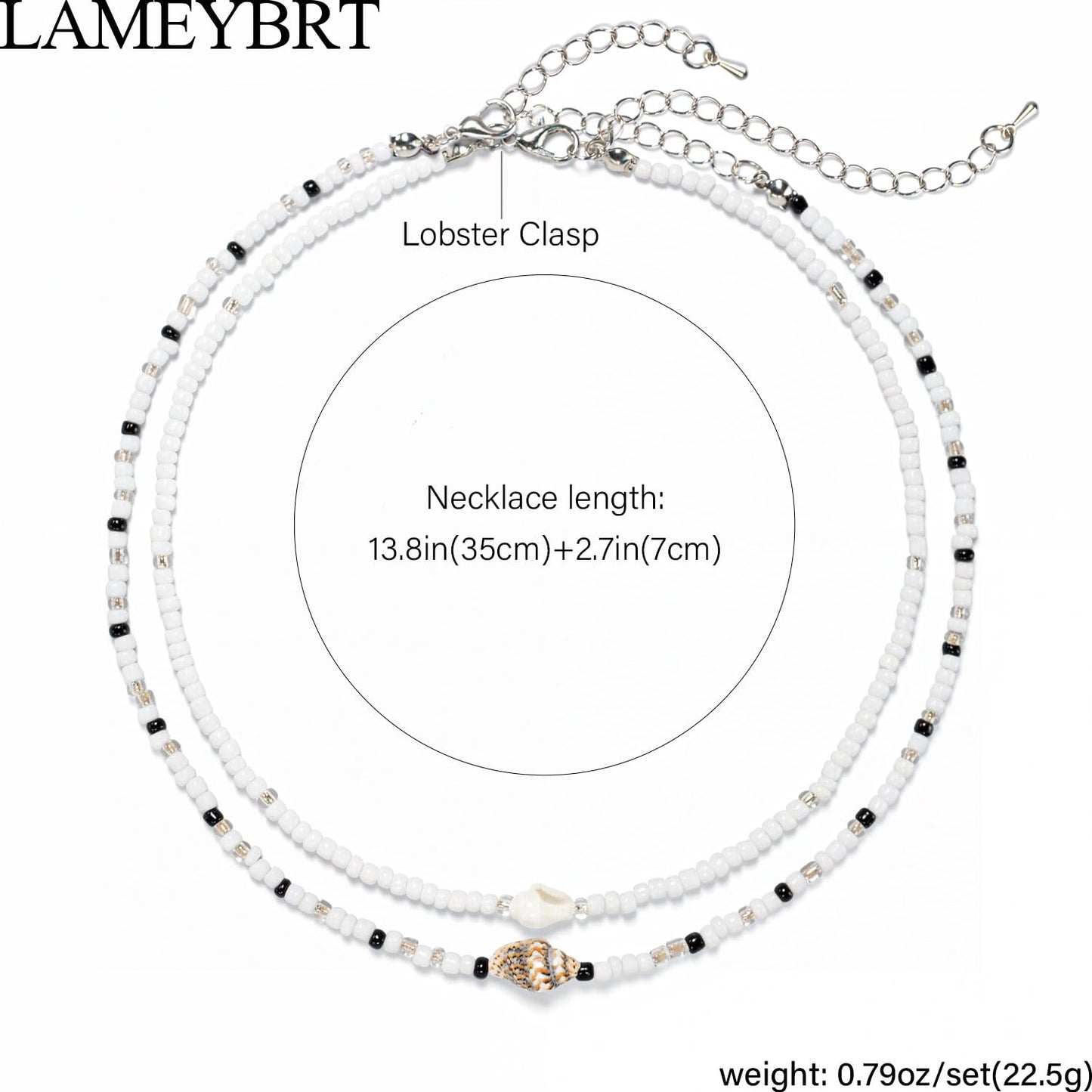 Lameybrt Cowrie Shell Surfer Necklaces, Hawaiian Beach Handmade Choker Set for Women, White Rice Bead with Black Accents, Bohemian Summer Seashell Choker 2 Piece Set, Perfect for Summer Beach Vacation, Birthday, Mother’s Day & Holiday Gifts (Shell 1)