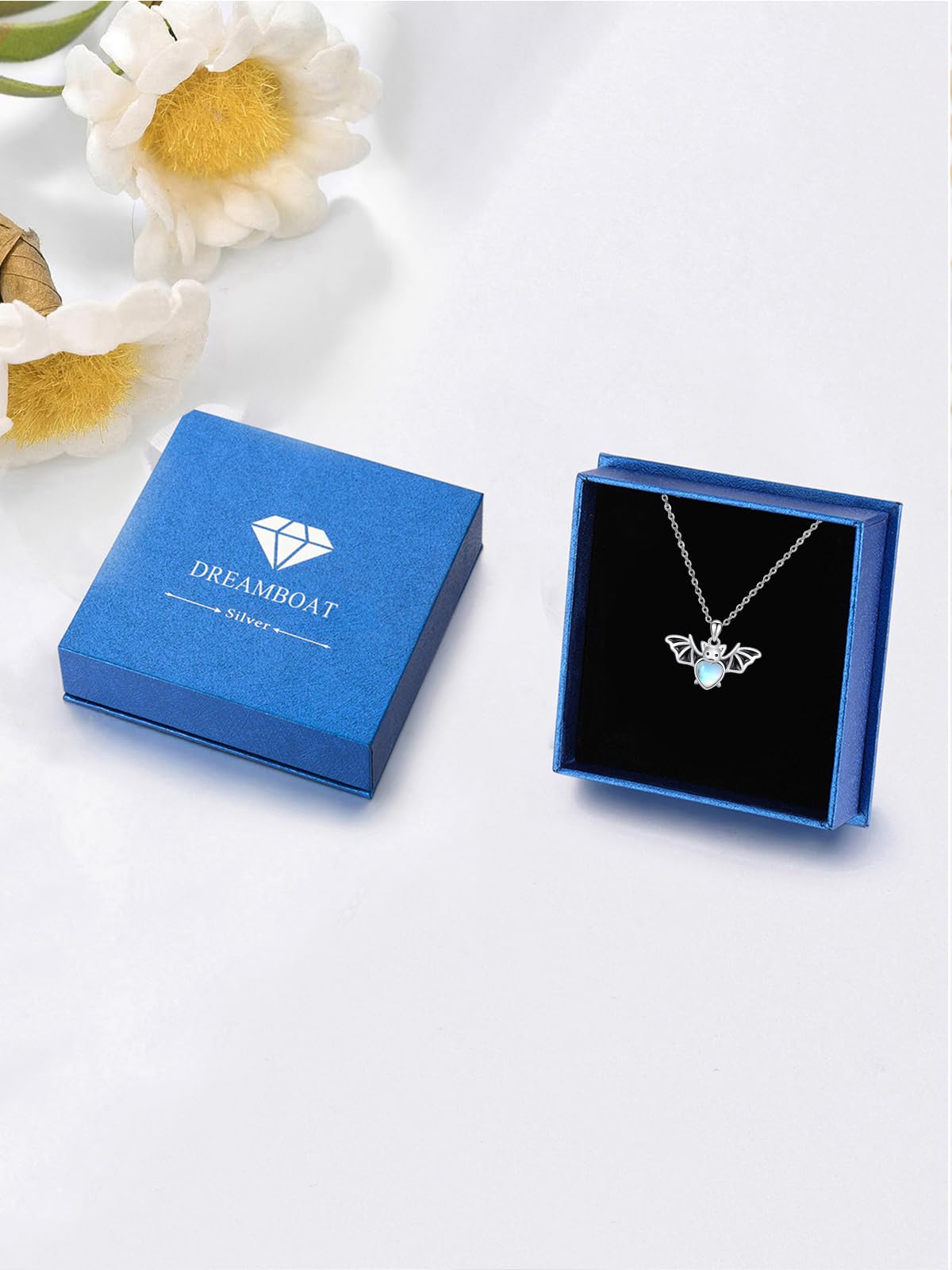 Dreamboat Bat Pendant Necklace for Women 925 Sterling Silver Moonstone Bat Animal Jewelry Halloween Birthday Gifts