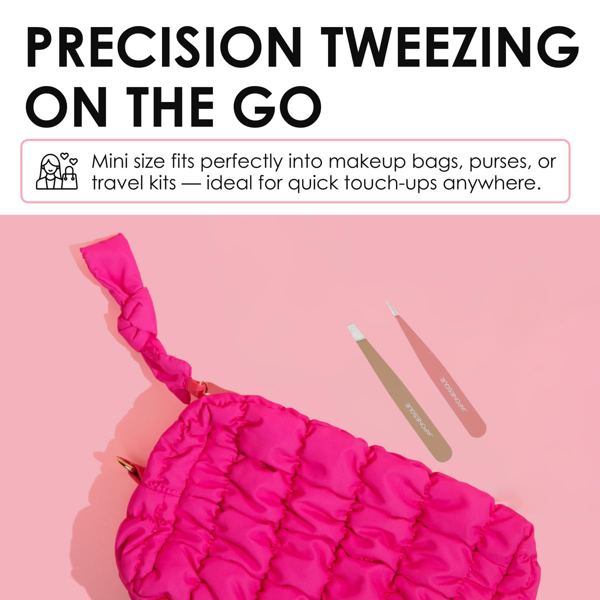 Japonesque Mini Tweezers 2 Pack – Precision Eyebrow Plucking Tool with Slant Tip and Point Tip Tweezer, Stainless Steel Hair Removal for Home and Travel