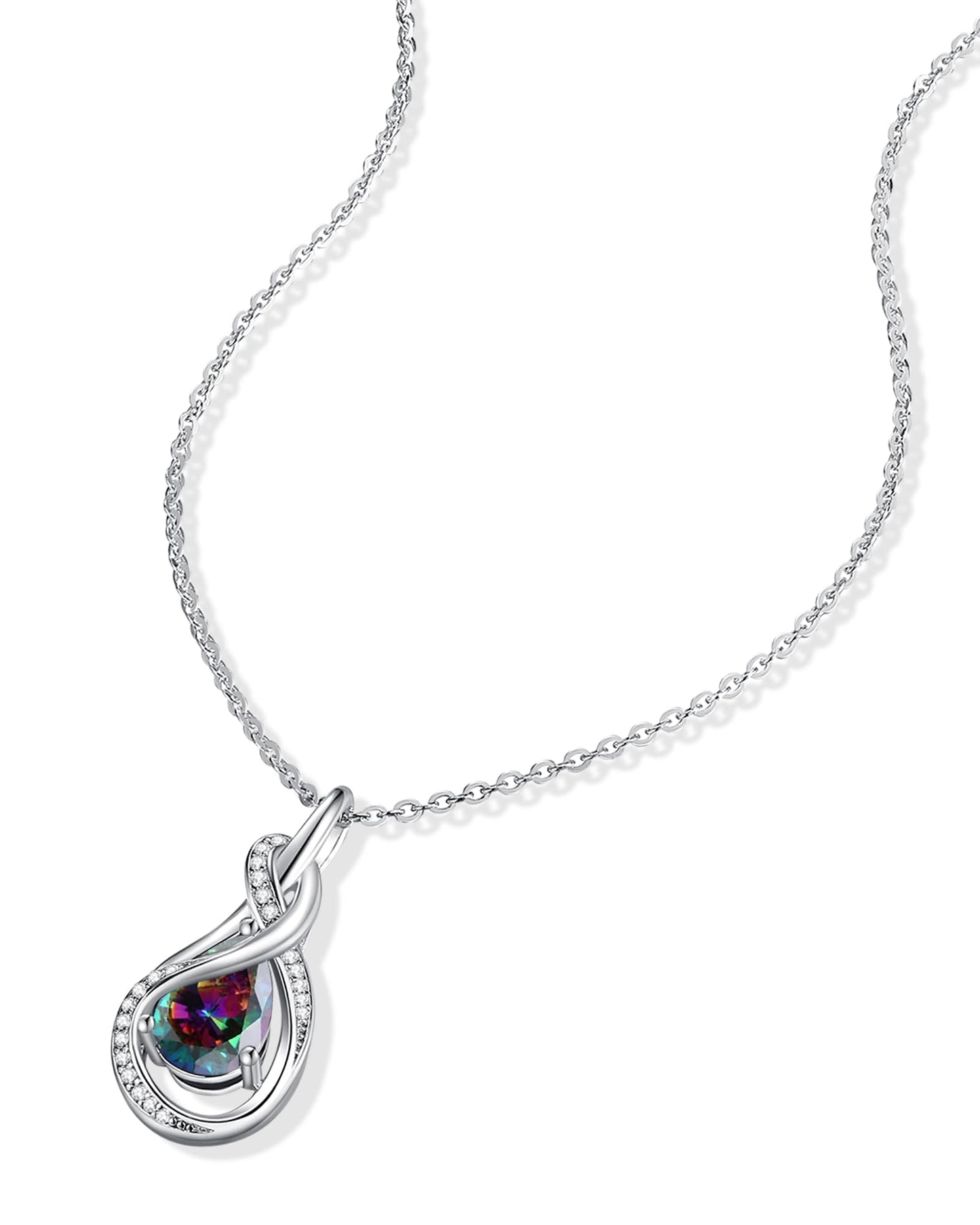 FANCIME Alexandrite Necklace June Birthstone Sterling Silver Infinity Knot Pendant Necklace Gemstone Fine Jewelry Birthday Graduation Mothers Day Gifts for Women Mom