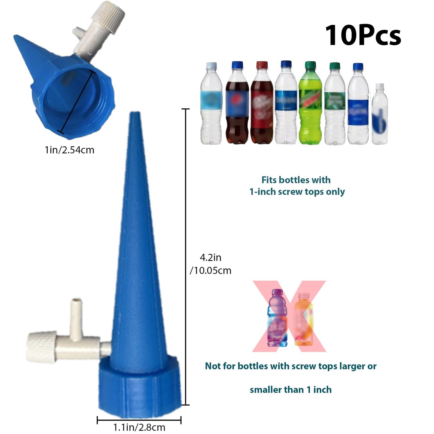 10 Pack Automatic Plant Waterer, Self Watering Spikes for Indoor Outdoor Plants with Adjustable Flow, Drip Irrigation System for Vacation Plant Care, Fits Standard 1.1in Bottle Mouth (10.5cm)
