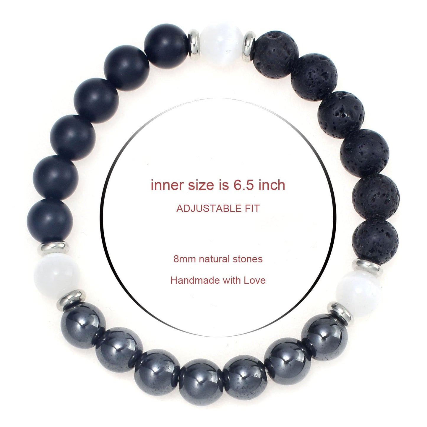 Ayriwoyi Protection Bracelet Black Onyx Agate Bracelet Healing Crystal Stone Beaded Bracelet Selenite Hematite Anxiety Bracelet for women Stretch Bracelets