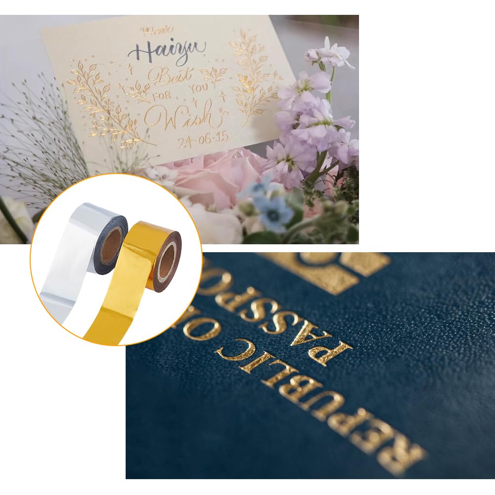 SUPERFINDINGS 2 Colors 60m/Roll Hot Foil Transfer Roll Hot Foil Stamping Paper 3cm Width Metallic Heat Transfer Foil Papers for Foil Quill/Heat Foil Pen Craft Scrapbooking Card Making