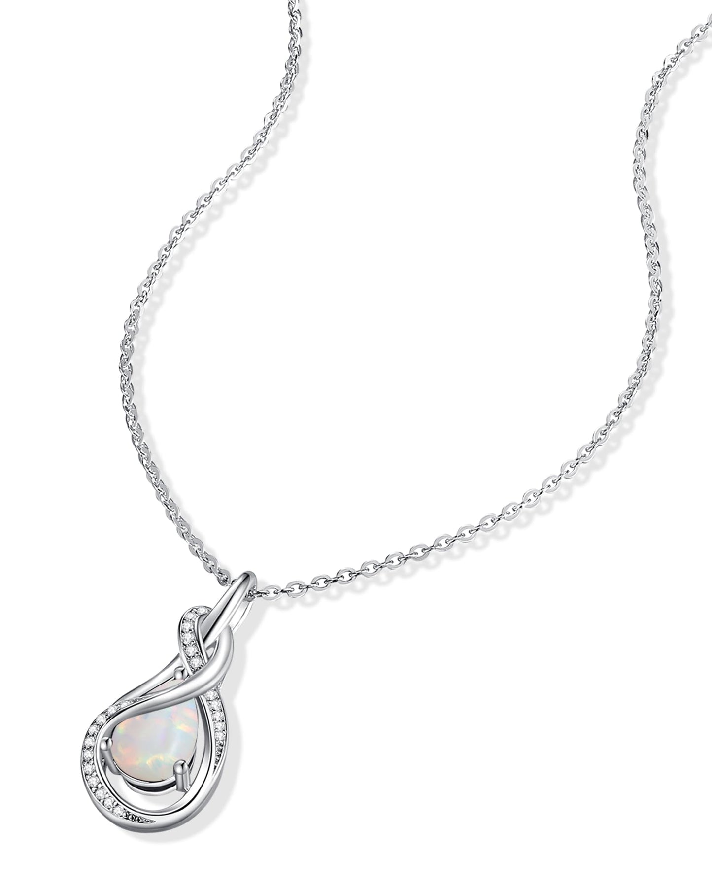 FANCIME White Opal Necklace October Birthstone Sterling Silver Infinity Knot Pendant Necklace Gemstone Fine Jewelry Birthday Mothers Day Gifts for Women Her Mom