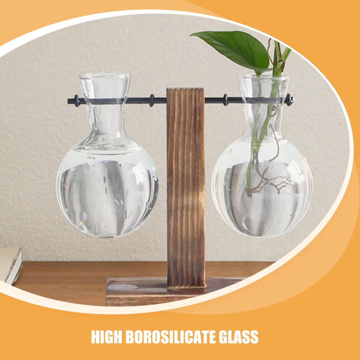 MAGICLULU 3pcs Glass Propagation Vases with Wooden Stand High Borosilicate Hydroponic Plant Planter for Desktop Indoor Terrarium and Plant Propagation