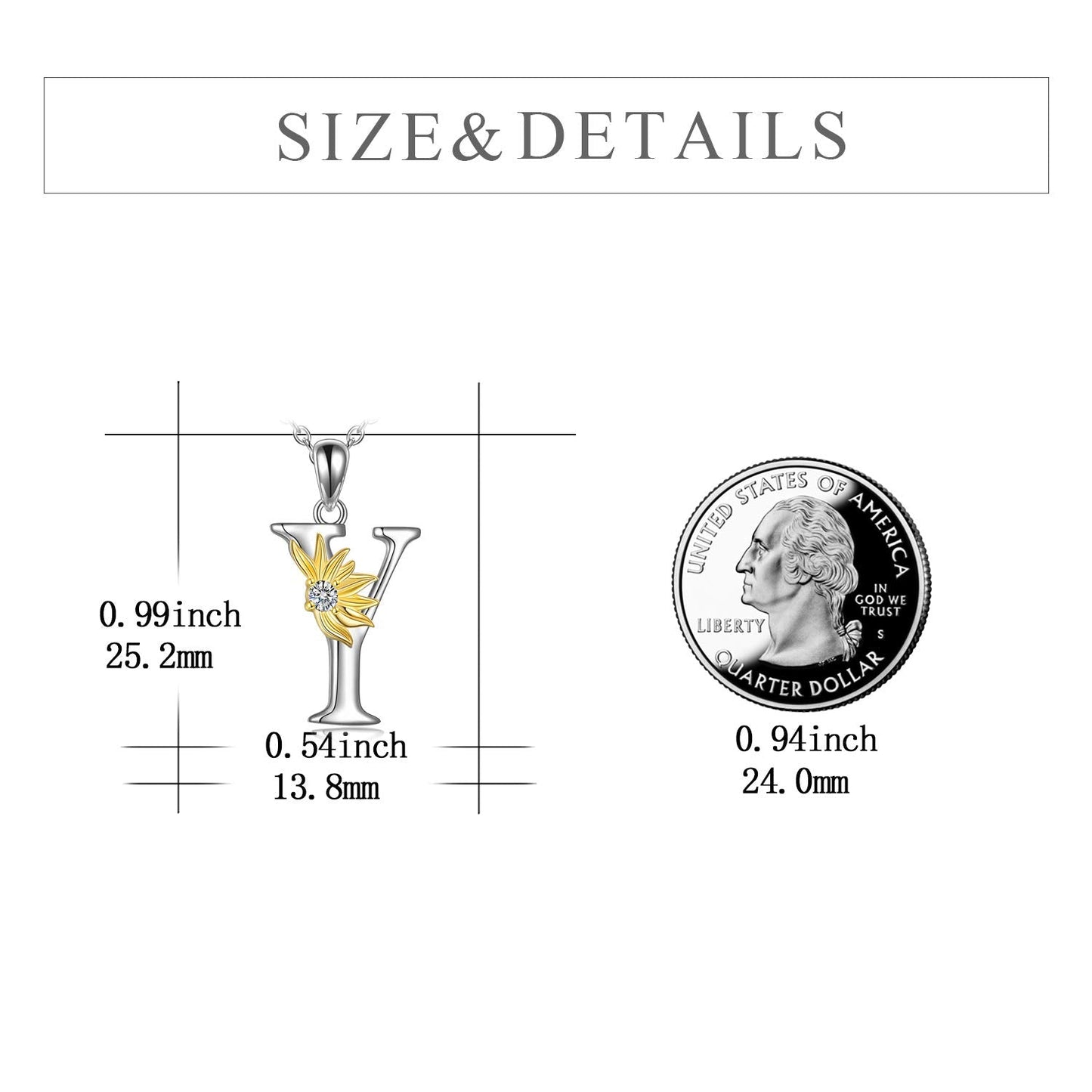 POPLYKE Sterling Silver Initial Alphabet Letter Script Name Pendant Chain Necklace for Women for (Sunflower Y)