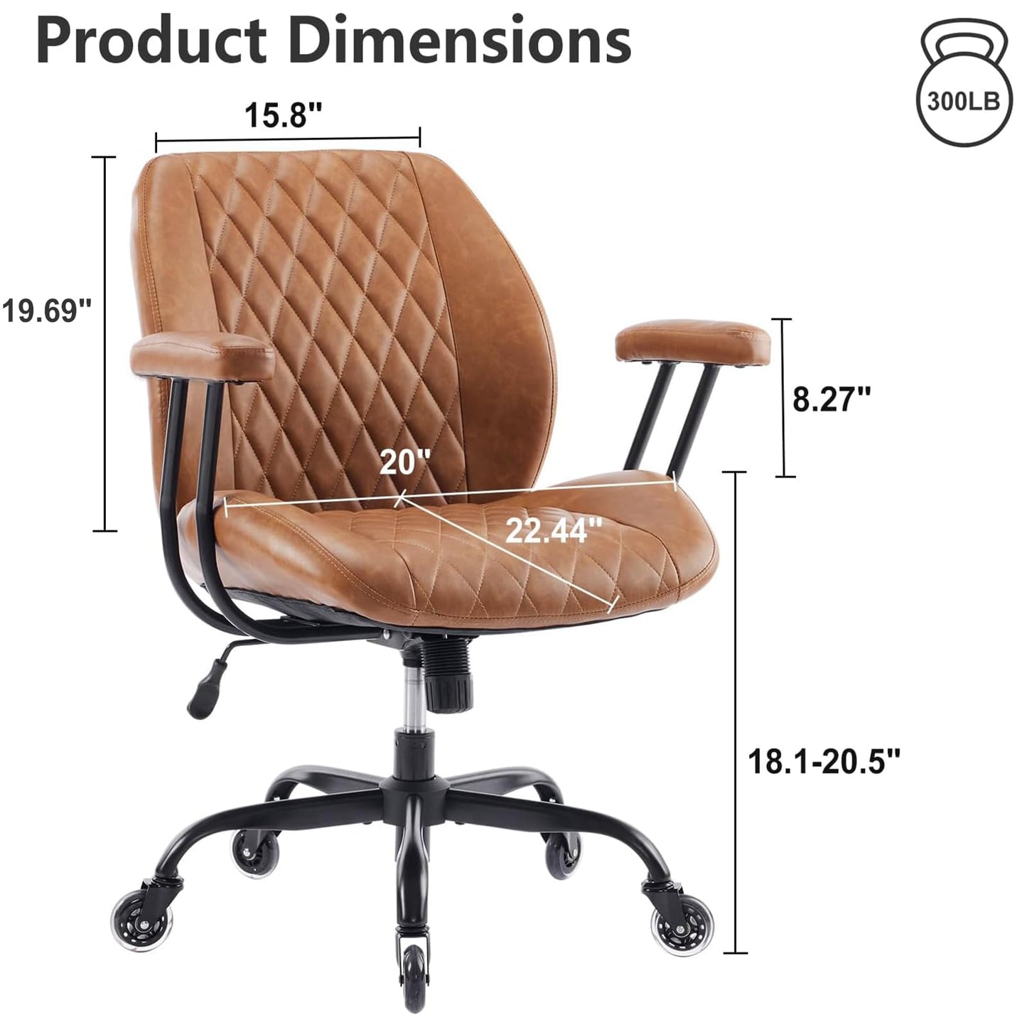 YFO Home Office Desk Chair Office Rubber Casters Ergonomic Computer Chair with Lumbar Support Adjustable Height Rolling Swivel Executive Task Armrests Chair๏ผ Brown Leather