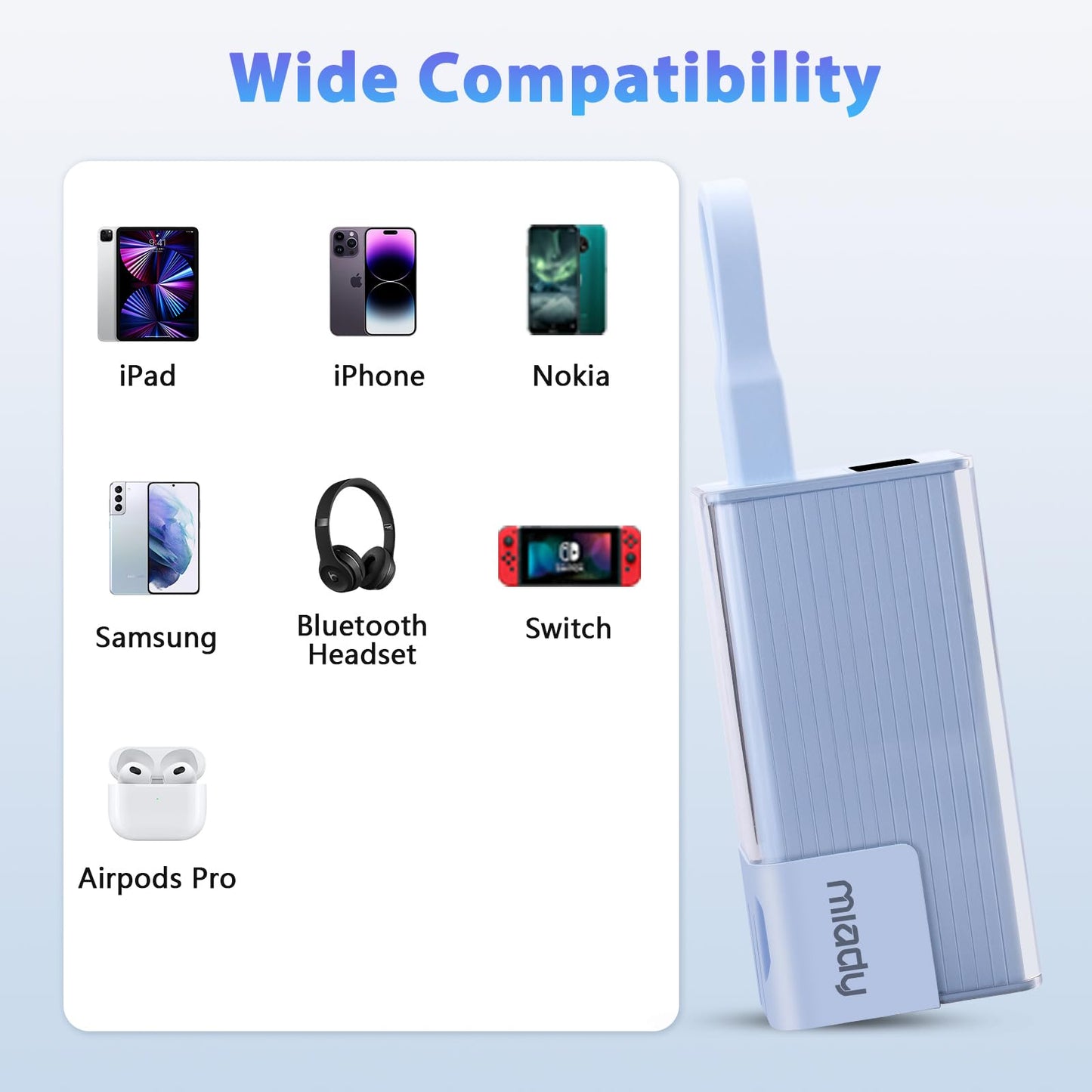 Miady Portable Charger Built-in Foldable Wall Plug, PD 30W 10000mAh Compact Power Bank has USB-C Cable&LED Display, Travel Essential Battery Pack Compatible with iPhone Galaxy SmartPhones (Cream Blue)