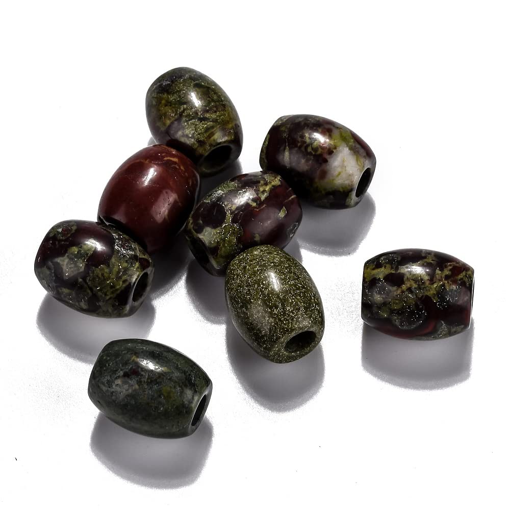 Fashewelry 20Pcs Natural Dragon Blood Jasper Stone Hair Bead Large Hole Barrel Gemstone Beads European Beads Healing Chakra Stone Loose Beads for Snake Chain Leather Bracelet Necklace Jewelry Making