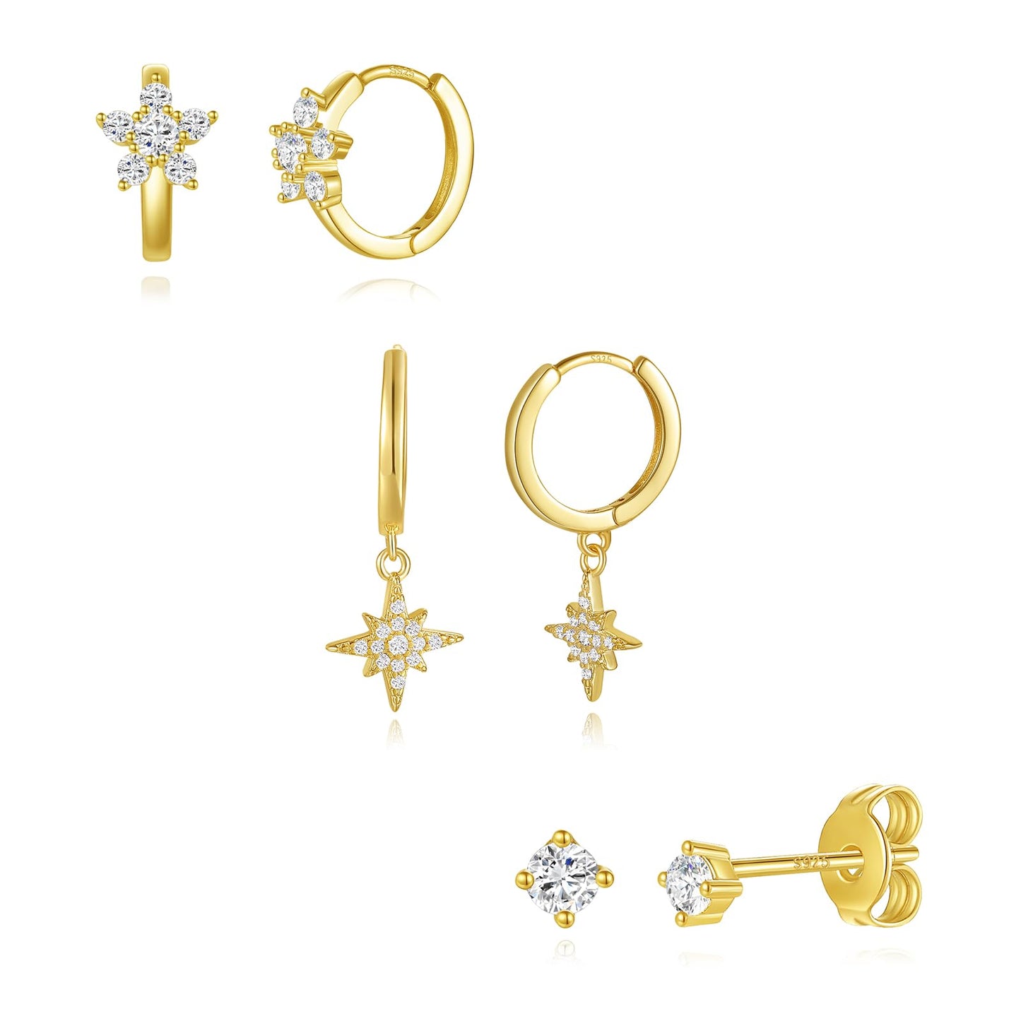 14K Gold Hoop Earring Set for Women, Dainty Gold Huggie Hoop Earrings, Earring Sets for Multiple Piercing Hypoallergenic Earring Stacks, Cartilage Earrings for Women Jewelry Gifts