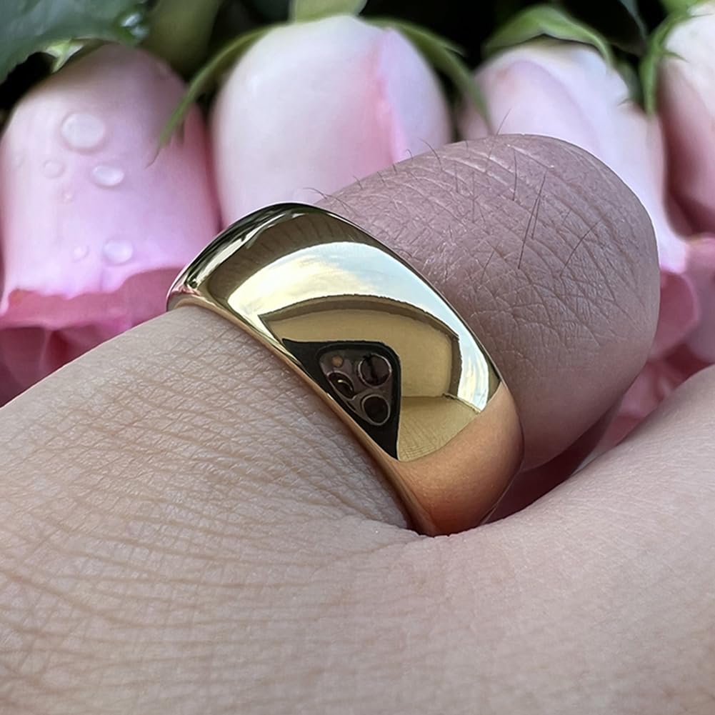TUTISS 8mm Gold Tungsten Rings for Men Women Engagement Wedding Bands Domed Polished Comfort Fit Size 14