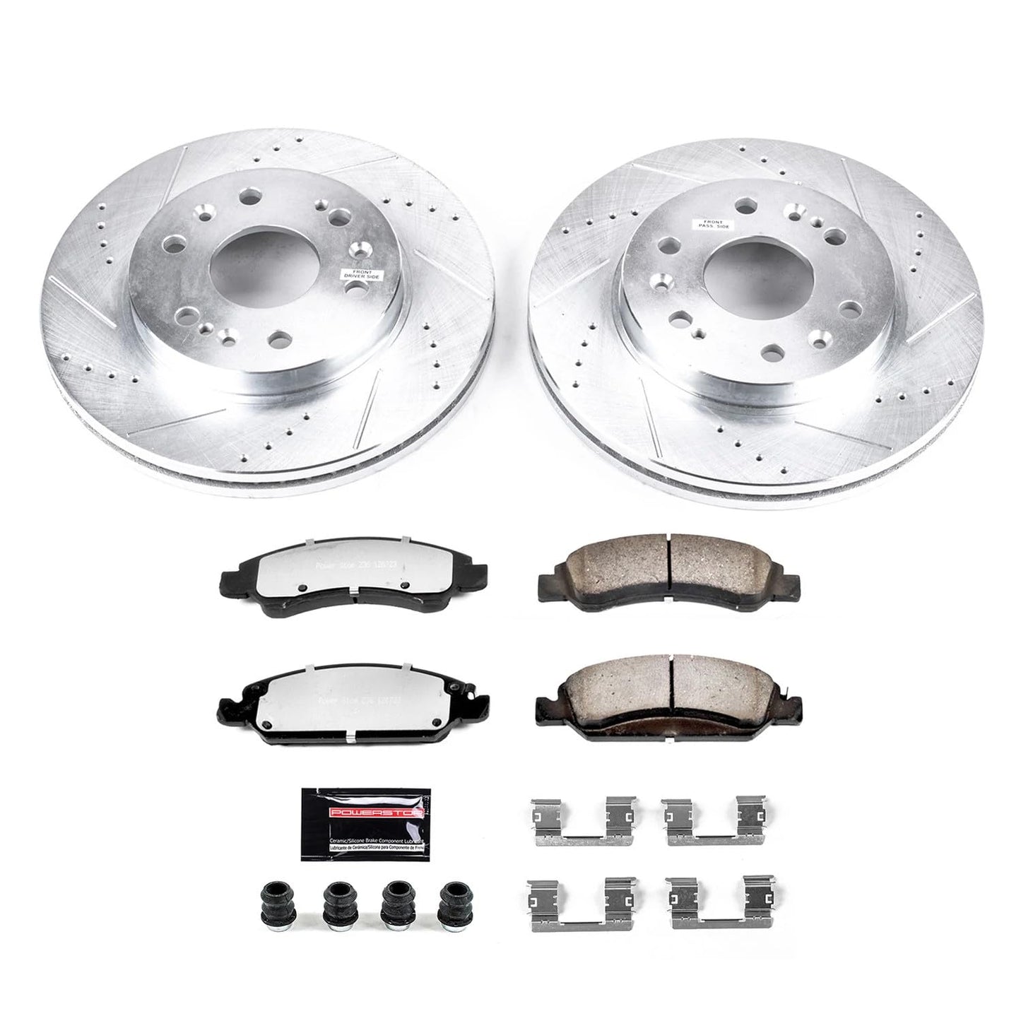 PowerStop Front Brake Kit For Cadillac Escalade 2008-20 |Chevrolet Silverado 1500 2007-18 |Tahoe 2008-20 - Truck & Tow Carbon Fiber Ceramic Brake Pads + Drilled & Slotted Rotors Upgrade, K2069-36