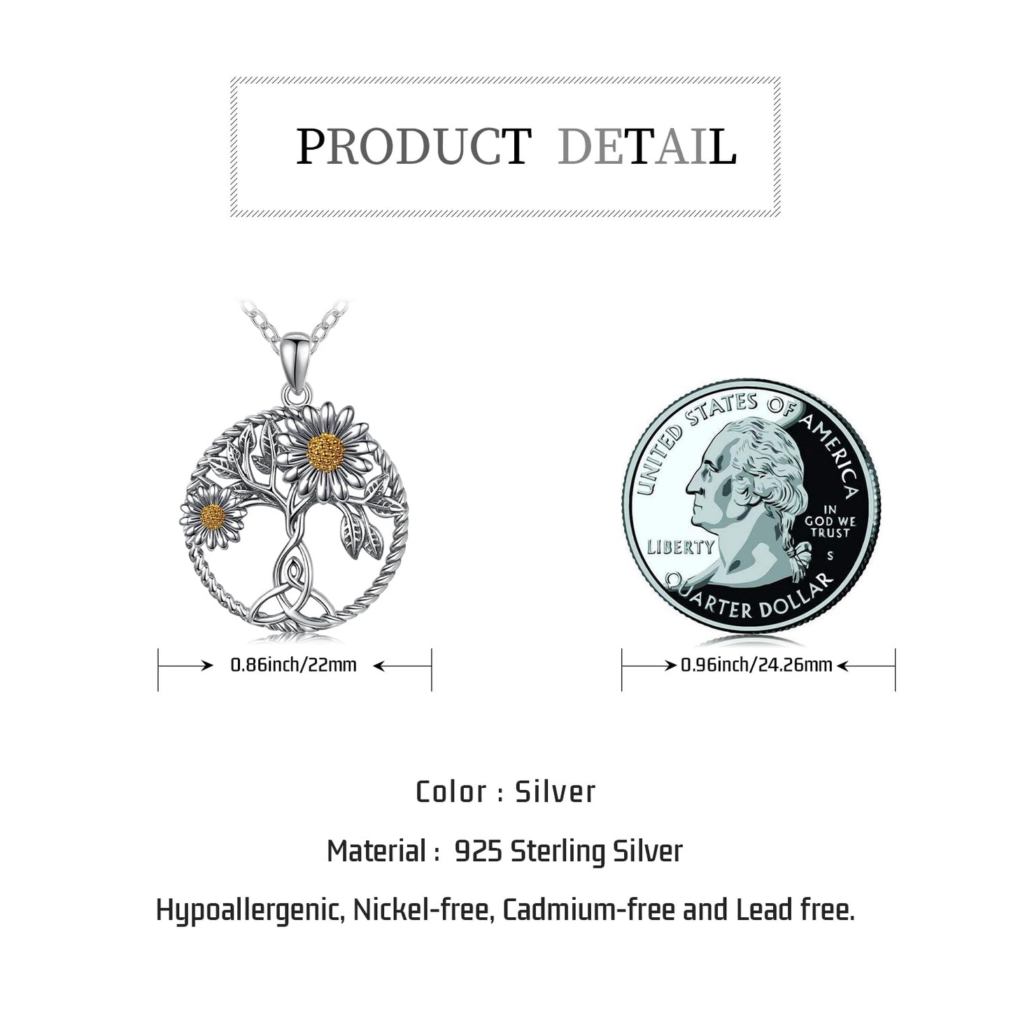 CHENGHONG Daisy Necklace 925 Sterling Silver Tree of Life Daisy Necklace Flower Pendant Jewelry Gifts for Women Mom