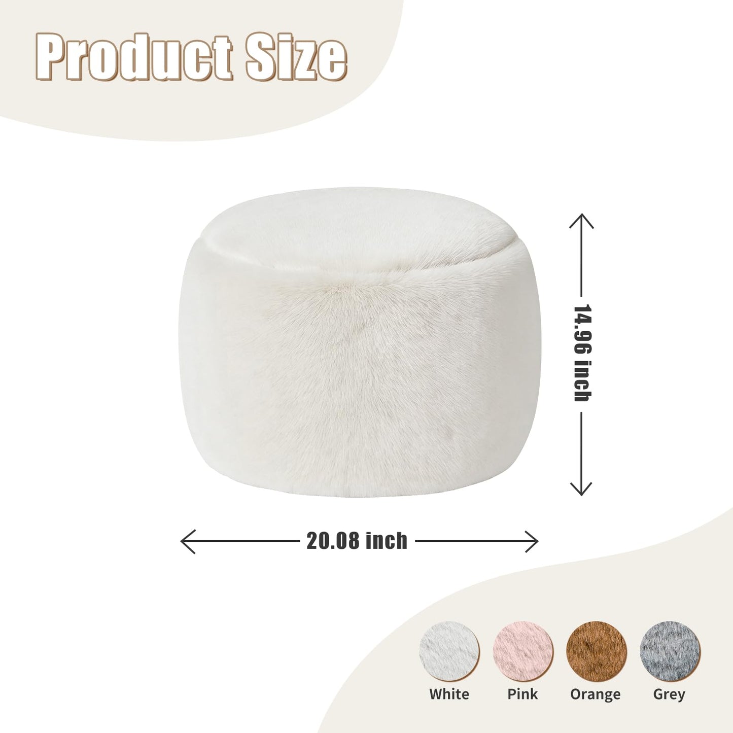Gericco Round Stuffed Pouf Ottoman for Foot Rest, A Round Modern Foam Filled Poufs, Floor Chair for Living Room, Nursery, Dorm, A Soft Modern Foot Stool Perfect to Rest Your Feet (White, 20Inch)