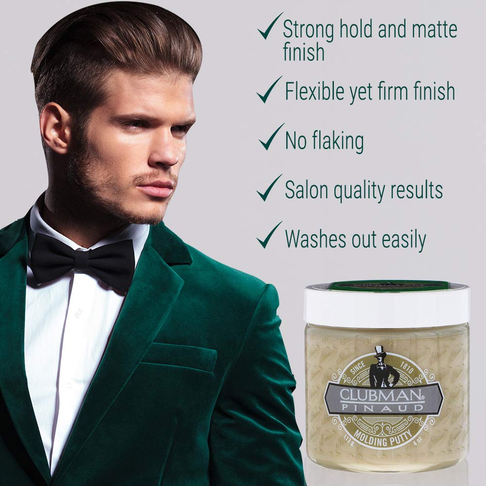 Clubman Pinaud Molding Putty, Matte, Firm And Reworkable Hairstyling For All Hair Types, Control And Define Looks Without Residue, 4 oz