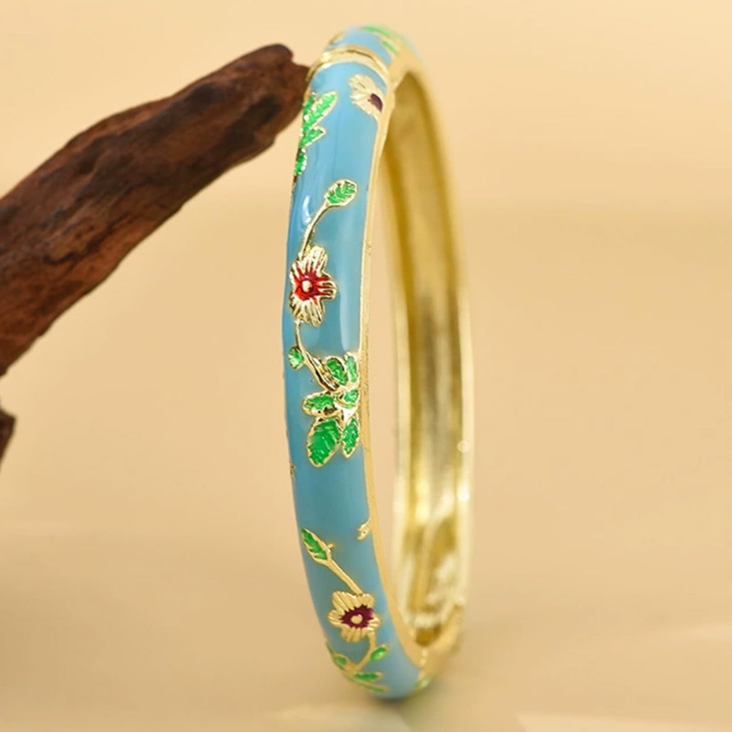 KummerSaprk Vintage Flower Bangle for Women Chinoiserie Cloisonne Bracelet for Women Trendy Women's Bangle Bracelets Cloisonne Jewelry Gifts