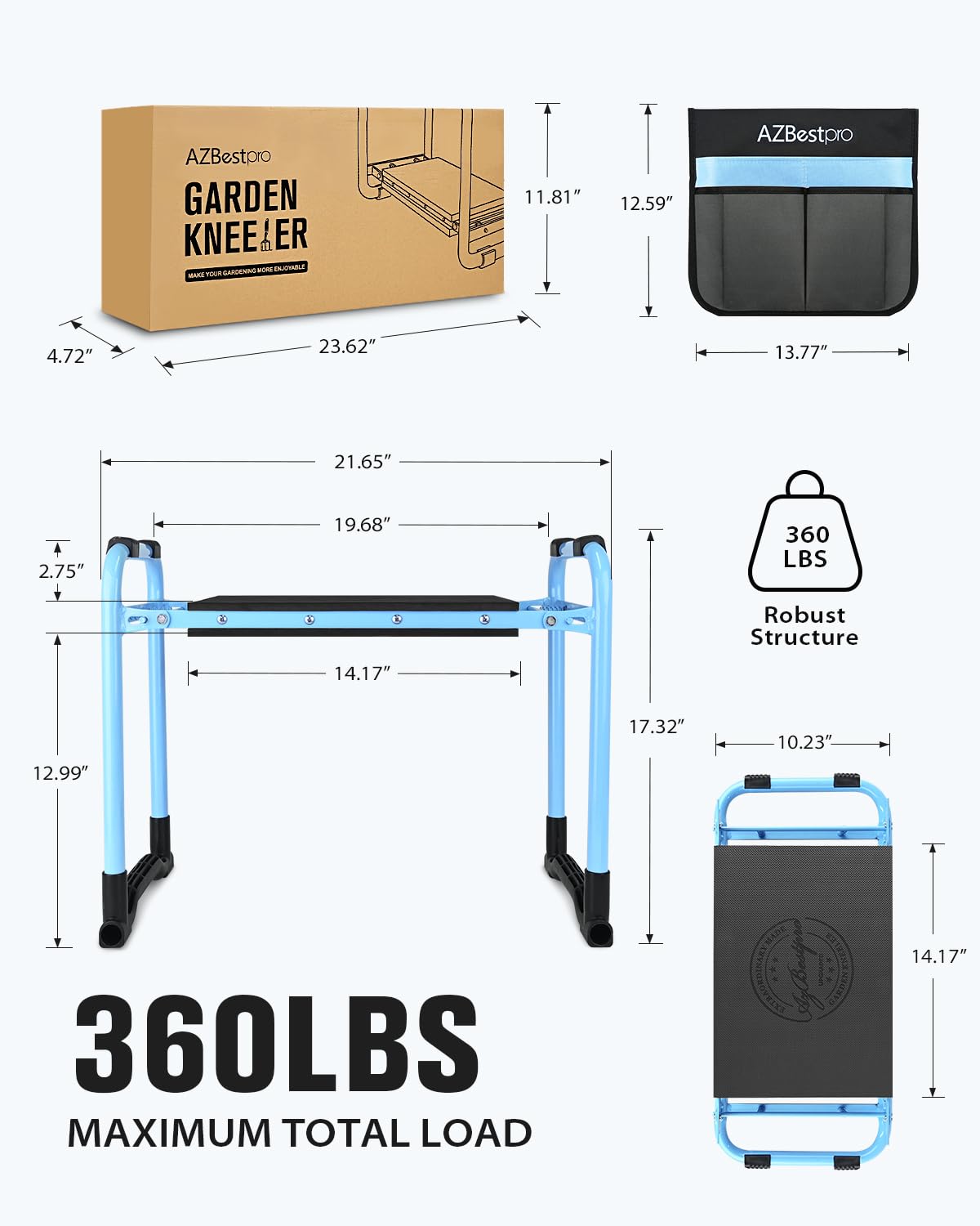 AZBESTPRO Garden Kneeler and Seat, Upgraded Foldable Heavy Duty Gardening Stool - Widened to 10" Stable Wear-Resistant Prevent Knee and Back Pain, Bench High-End 2 Large Tool Bags Gift for Men Women