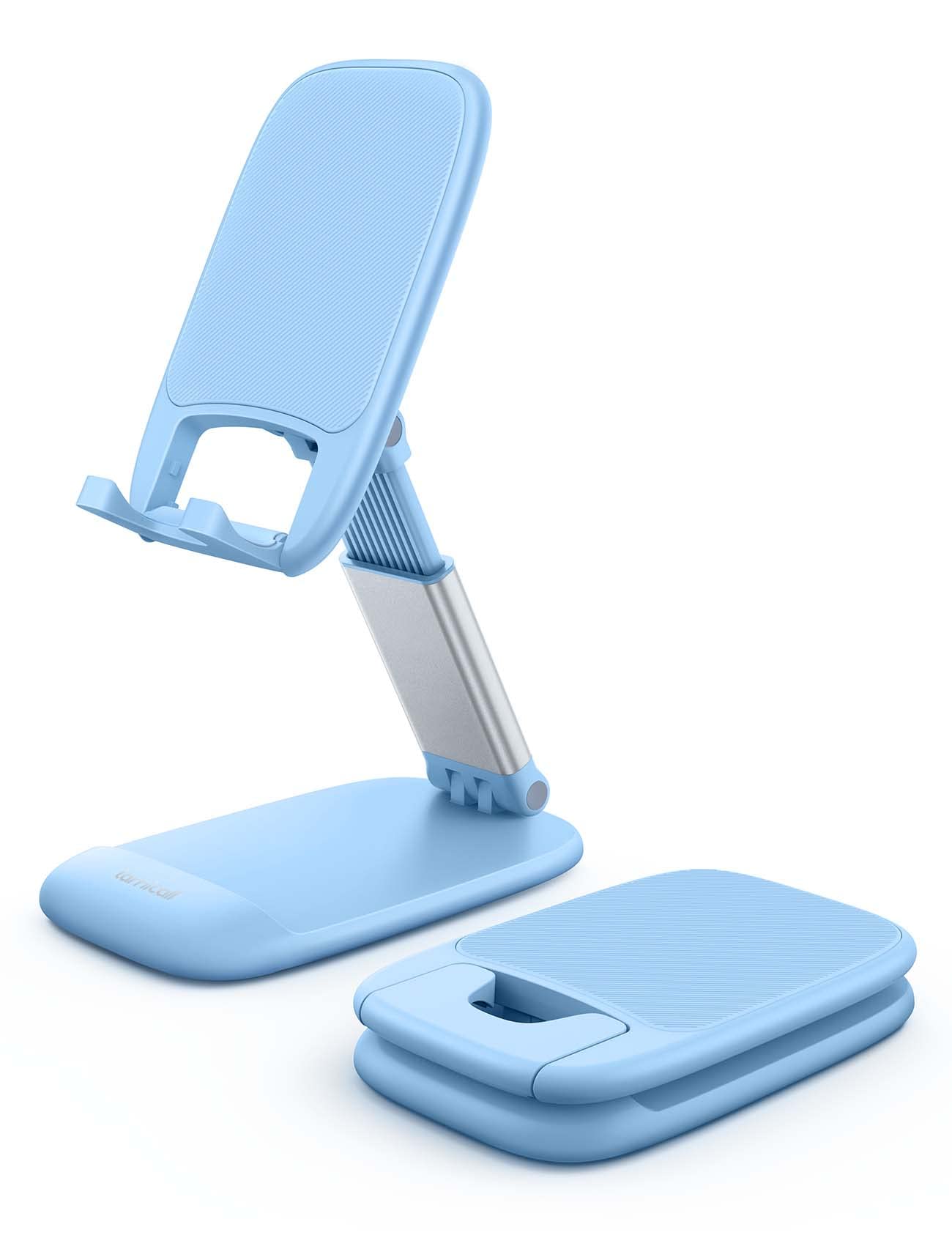 Lamicall Foldable Phone Stand for Desk - Height Adjustable Cell Phone Holder Portable Cellphone Cradle Desktop Dock Compatible with iPhone 16 15 14 13 Pro Max Mini, 12 11 XR X 8 Plus SE, Smartphone