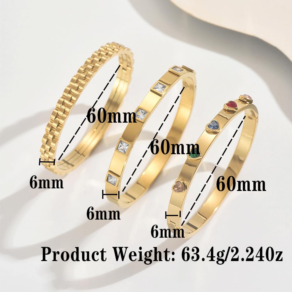 Xigocorsn Gold Bracelets For Women Heart Trendy Non Tarnish Trendy Stackable Charm Cuff Cute Mother Daughter Stainless Steel Bracelets (Three-piece bracelet set)