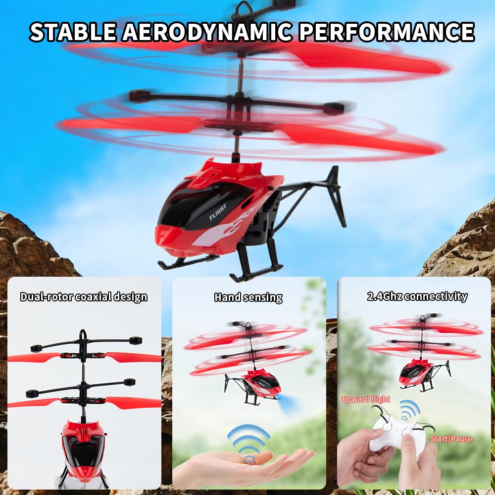 Remote Control Helicopter, Gesture Sensing Indoor Flying Helicopter Toys,RC Airplane for Teenages with 10Mins Flight, RC Helicopters for Kids with Light,Birthday Gifts for Boys and Girls (Red)