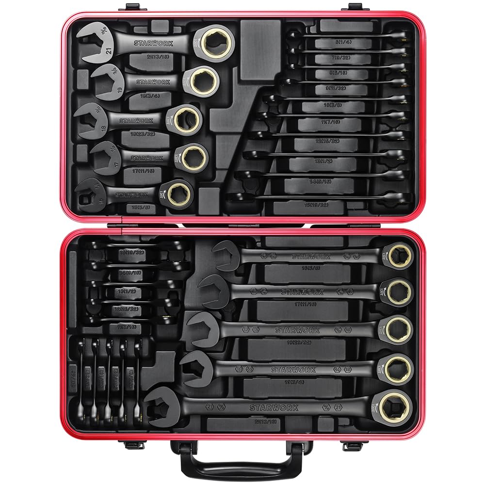 STARWORK TRUE MECHANIC™ 30-Piece 2-IN-1 Ratcheting Wrench Set, 120-Tooth, SAE&Metric, Gift Series with Black case, Professional
