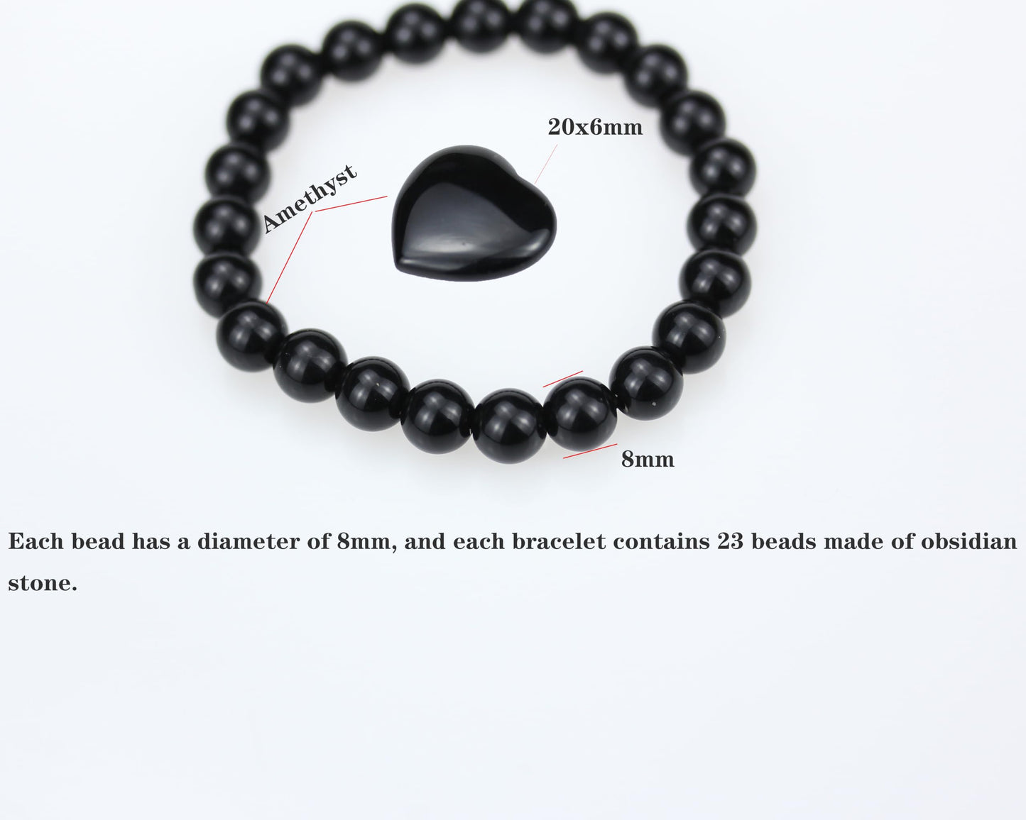 SAFEINA Obsidian Healing Crystal Stretch Bracelet for Women Men's Gifts, 8mm Stackable Beaded Bracelets with Heart Stones Set Stress Relief Yoga Reiki Gems Healing Crystals Inspirational