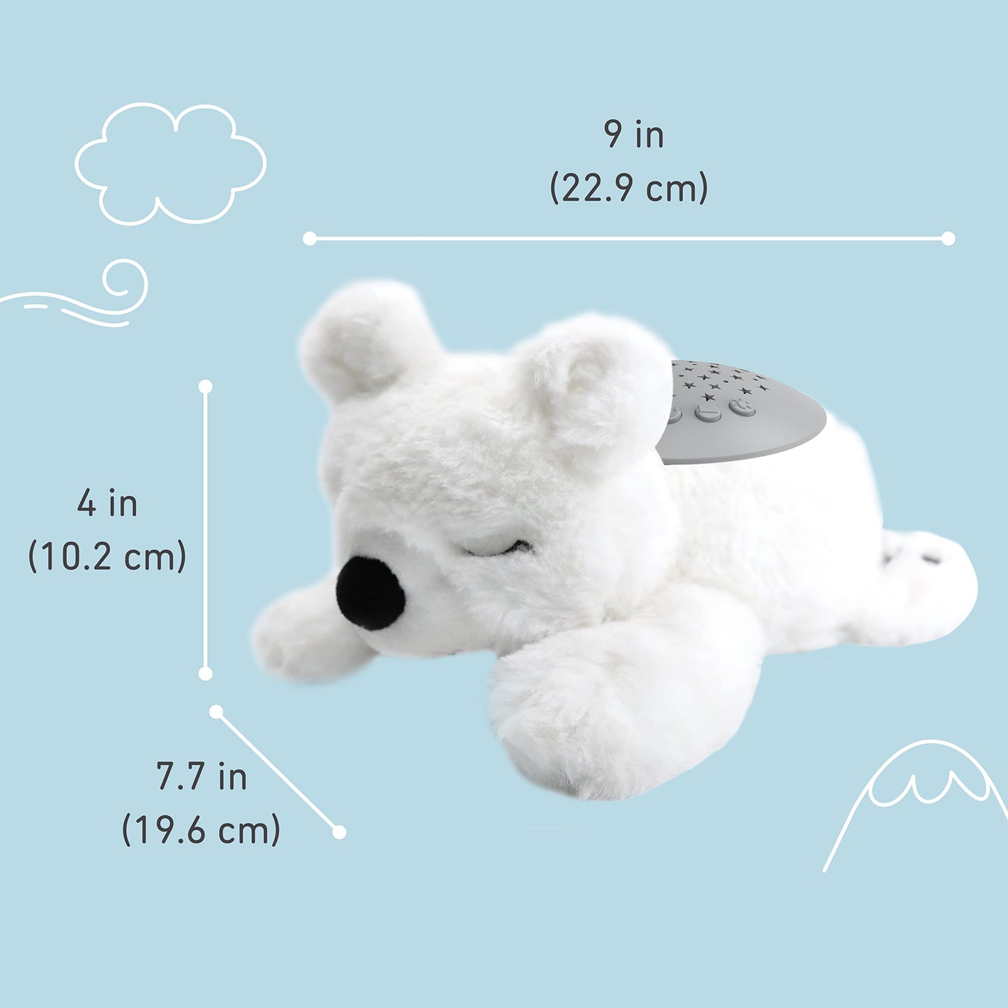 PureBaby Sound Sleepers Portable Sound Machine & Star Projector - Plush Sleep Aid for Baby and Toddlers with Soothing Night Light Display, 10 Lullabies, White Noise, and Heartbeat Sounds (Polar Bear)