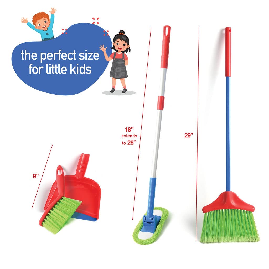 Play22 Kids Cleaning Set 4 Piece - Toy Cleaning Set Includes Broom, Mop, Brush, Dust Pan - Toy Kitchen Toddler Set is A Great Toy Gift for Boys & Girls