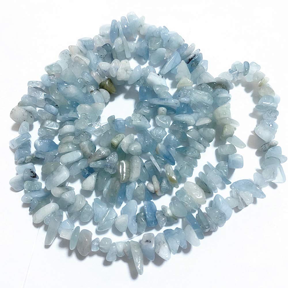 PLTbeads 5-8mm Natral Healing Gemstone Waist Bracelets Necklace Kit Irregular Stone DIY Crafts Design Jewelry Making 1 Strand per Bag Approxi 34 inch (Aquamarine Chips)