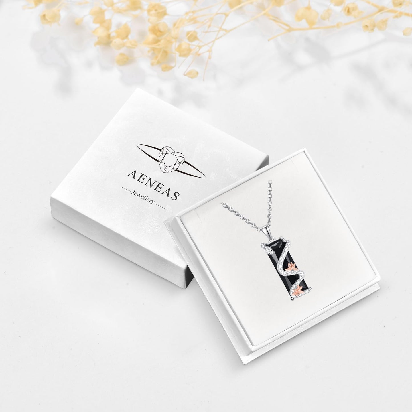 AENEAS Prime 2025 Men's Snake Necklace Sterling Silver Snake Pendant Black Crystal Flower Graduation Jewelry Gifts for Him Men Women