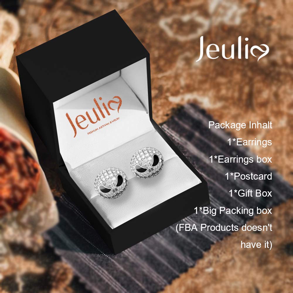 Jeulia 1.5 Carat Nightmare Earrings Jack Stud Earrings for Women Men Diamond 925 Sterling Silver Skellington Earrings Halloween Jewelry Romantic Jewelry Gift for Her Christmas Birthday Gift