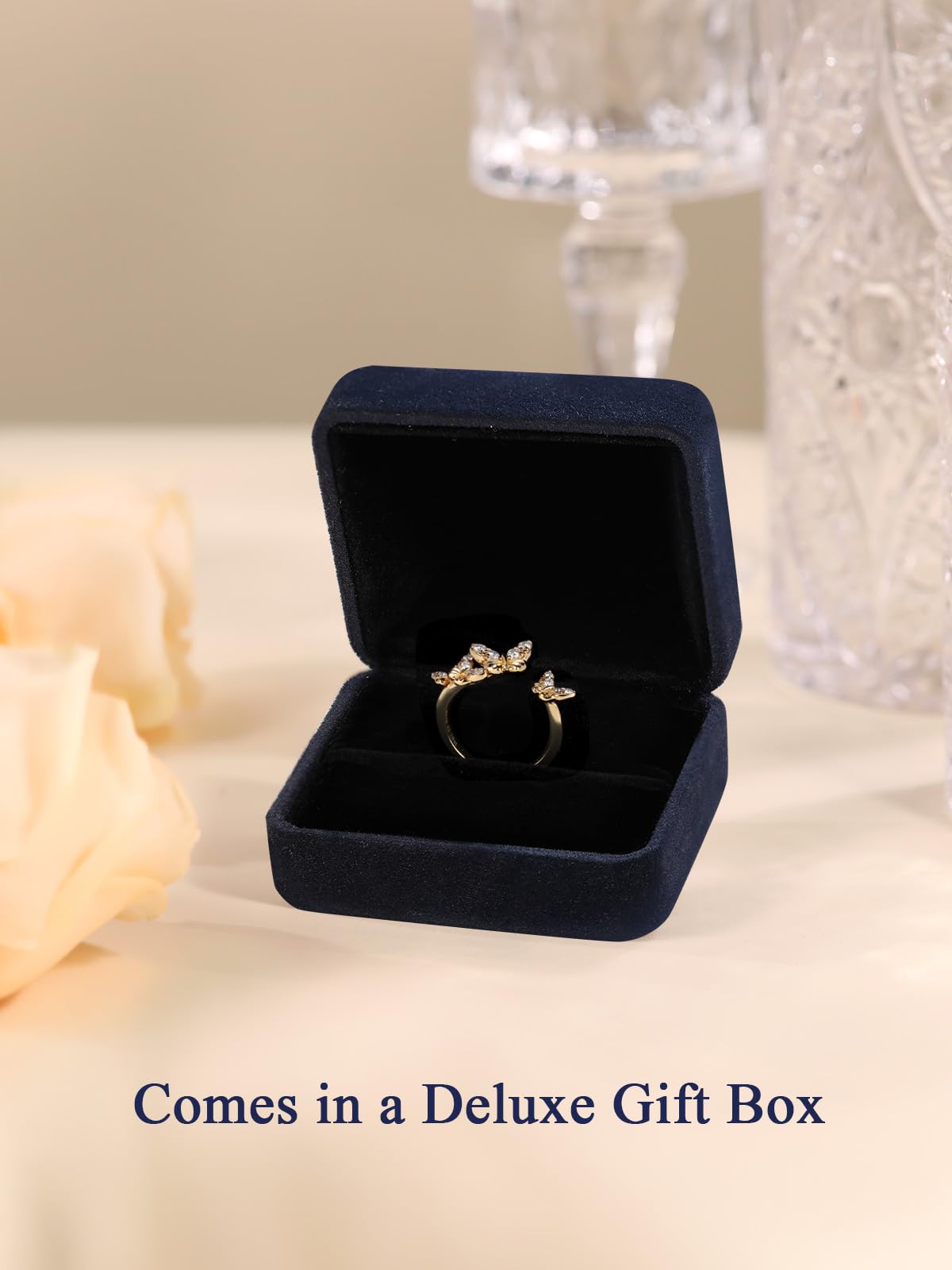 CYW Moissanite Gold Butterfly Ring for Women Adjustable 925 Sterling Silver Stacking Open Rings Size 9
